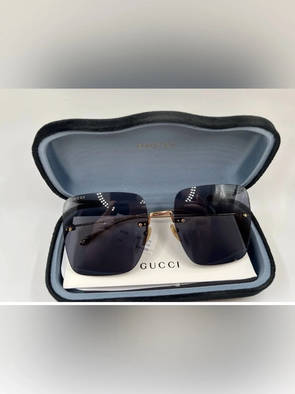 Gucci GG 1147S 001, Women’s Butterfly Frameless Sunglasses, MSRP $465
